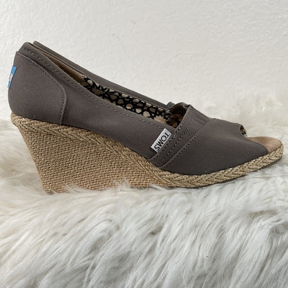 TOMS Canvas Peep Toe Espadrille Wedge Heels Size 9 - Picture 6 of 12